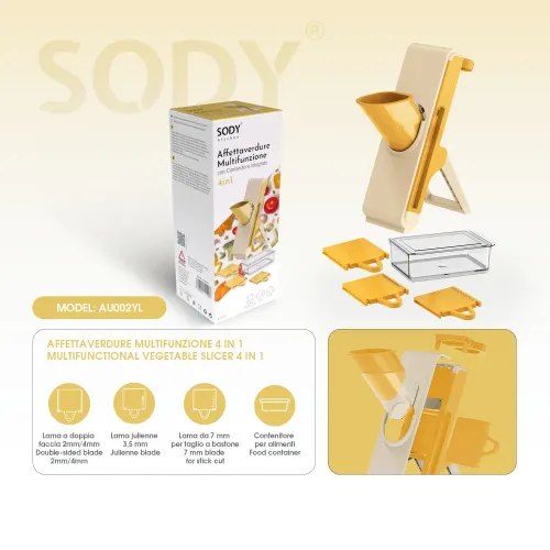 Mandolina affettaverdure a ghigliottina base antiscivolo 4 in 1 per affettare frutta e verdura