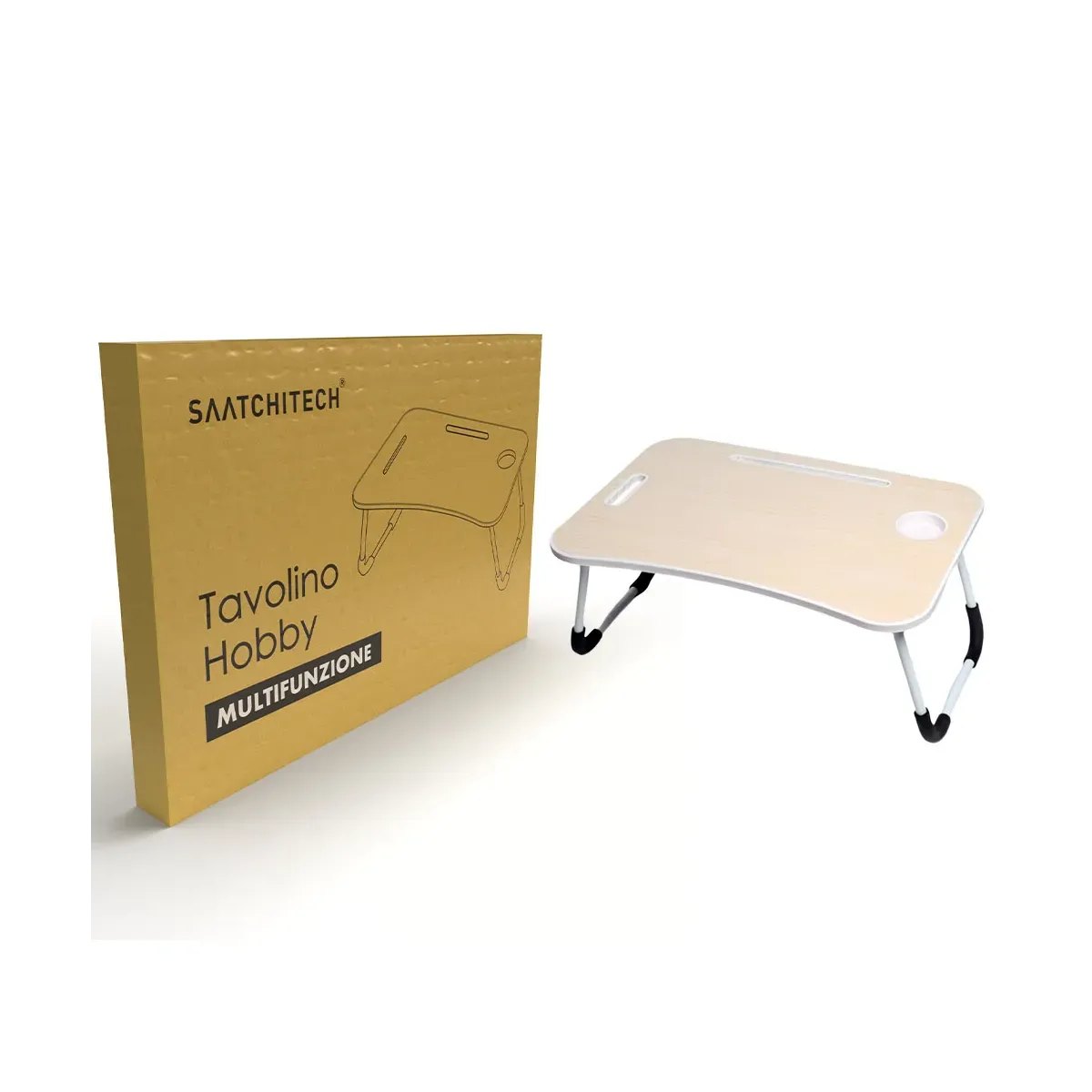 Tavolino hobby gambe pieghevoli per studio e lavoro con porta tablet - frassino