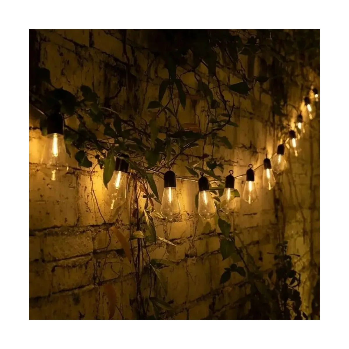 Catena luminosa a LED con 10 lampadine a luce calda lunghezza 4.5 m alimentazione con pannello solare