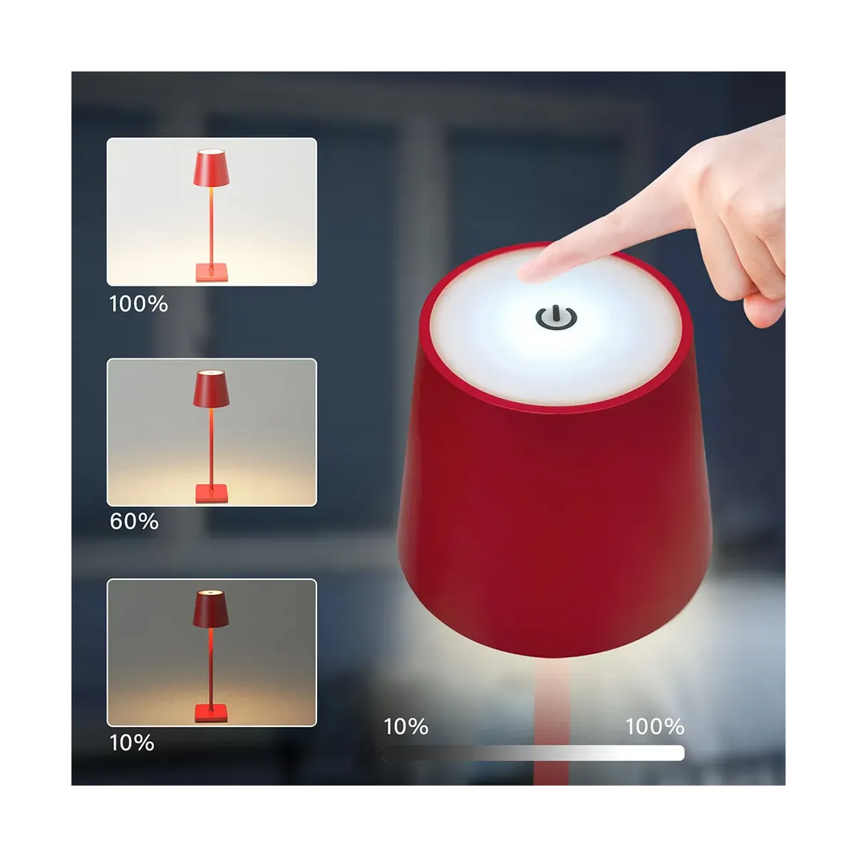 Lampada da tavolo ricaricabile dimmerabile 5 W in metallo - rosso