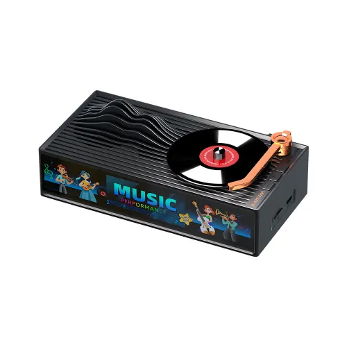 Portable Wireless HiFi 5W Bluetooth Speaker with 1200mAh Rechargeable Battery, Type-C and Vintage Turntable Design